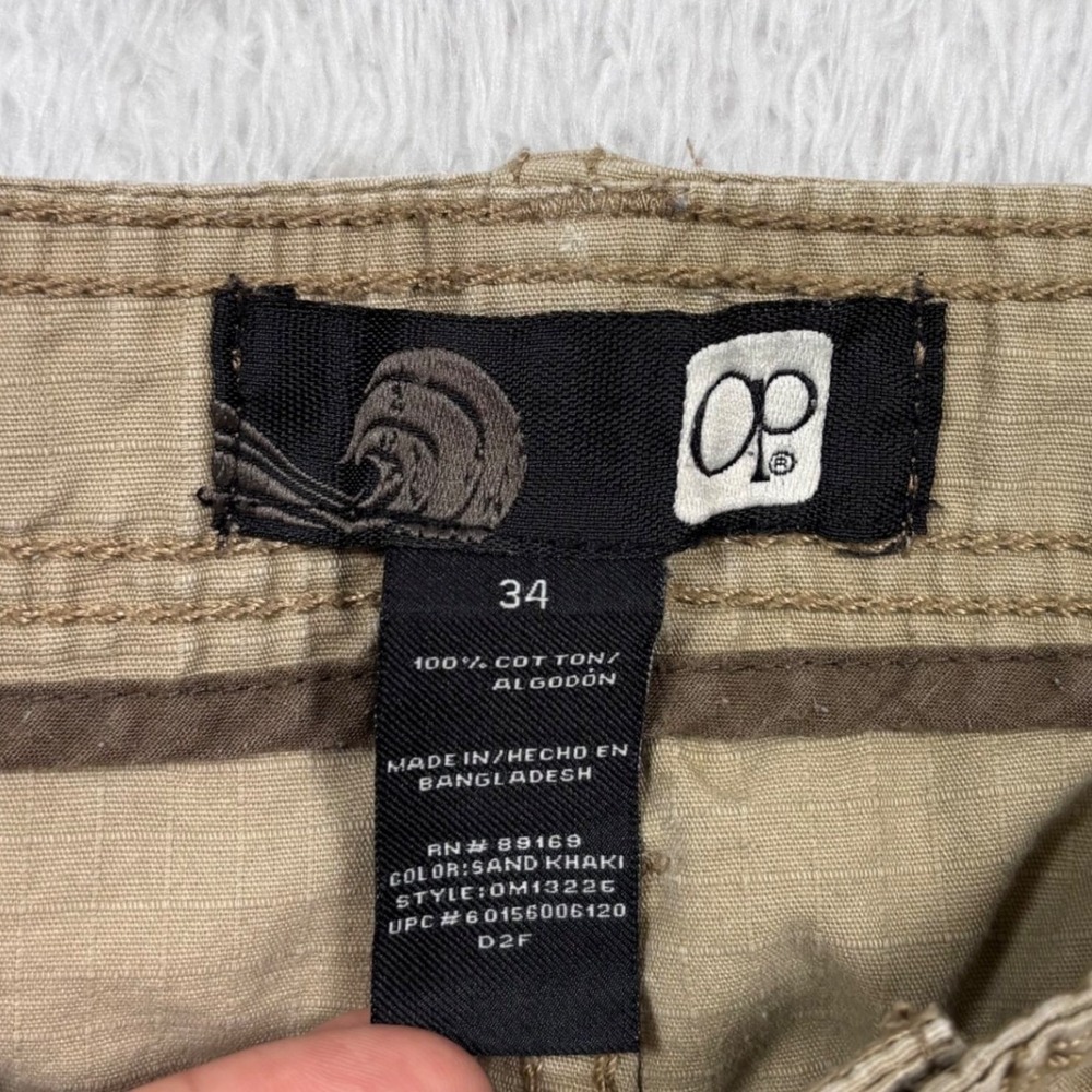 Y2K OP Cargo Shorts Mens 34 Sand Khaki Ripstop Cotton Multi Pocket Street Surf - Picture 4 of 14